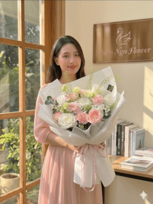 Tình yêu ngọt ngào- bó hoa quà tặng tone hồng
